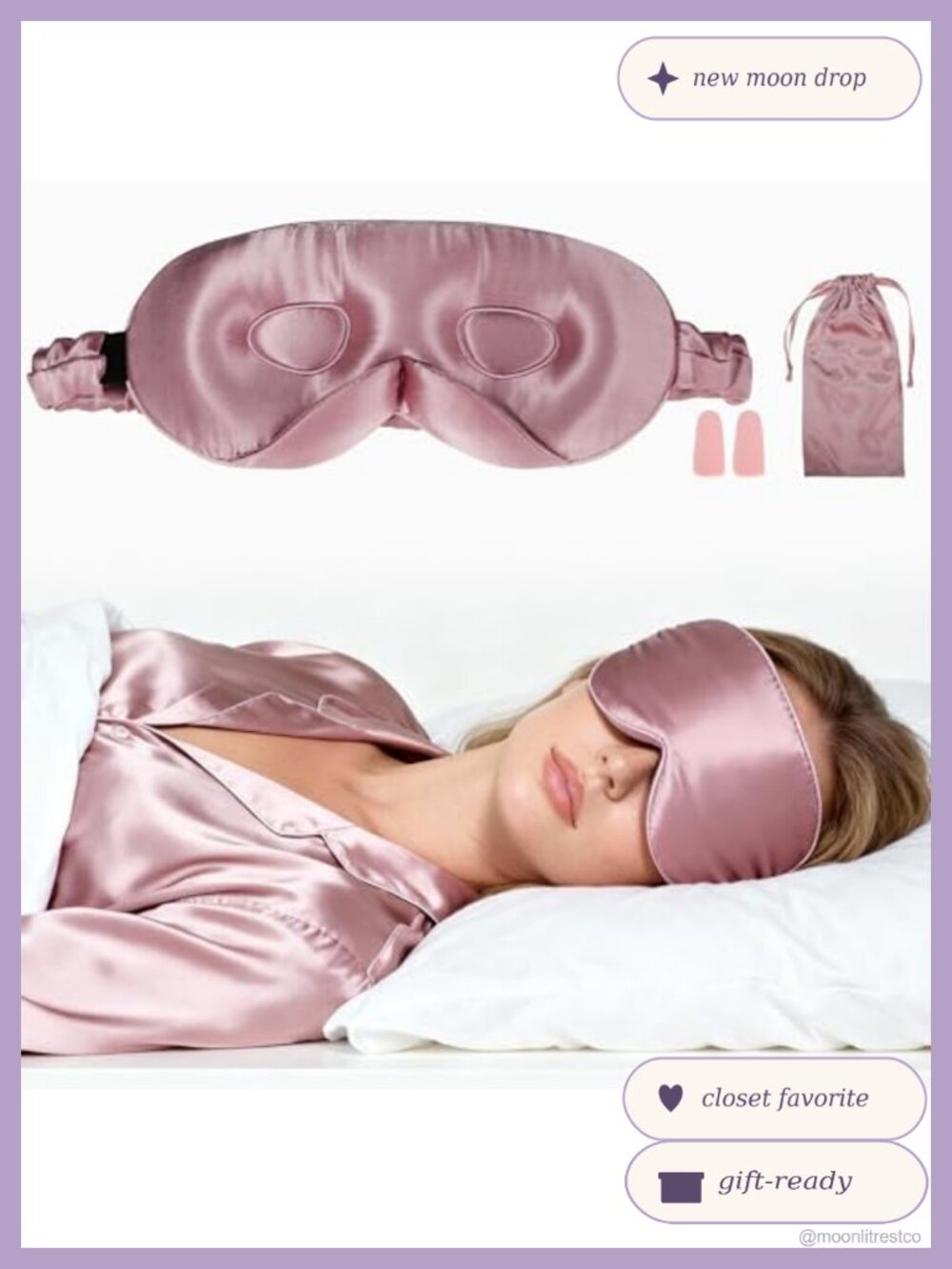 3D Contoured Silk Sleep Mask with Earplugs and Travel Pouch